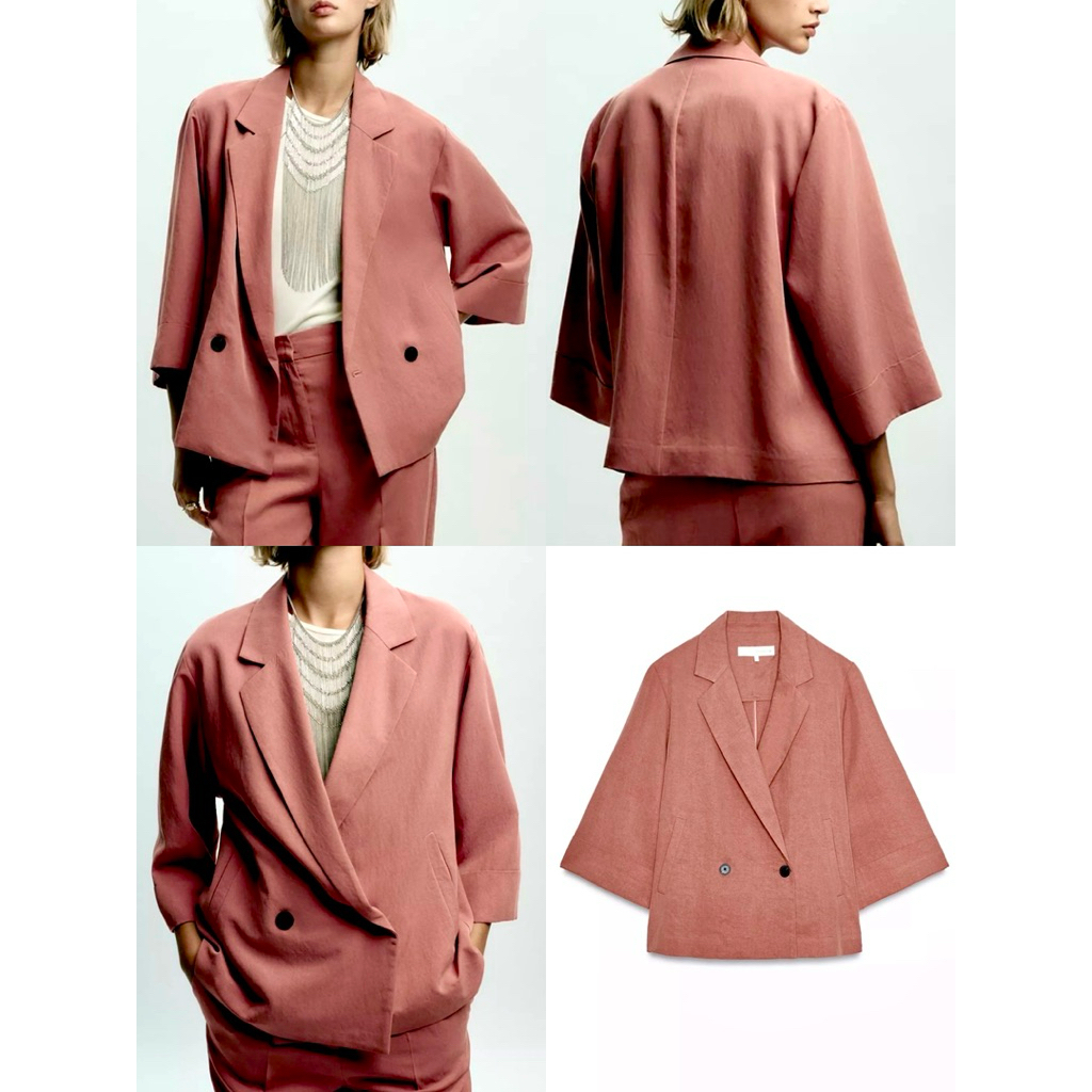 Z R French Sleeve Double-Breasted Blazer