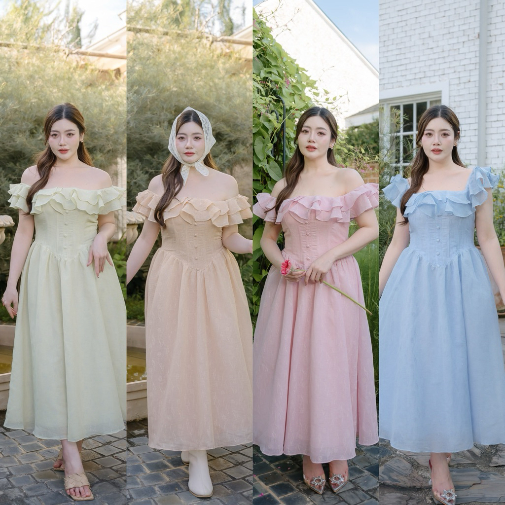 Laymé | Valerian dress Plus Size 4XL ไซส์ใหญ่ เดรสปาดไหล่สาวอวบ หรูสุภาพ ชุดเพื่อนเจ้าสาว สาวหวาน ถ่ายรูป