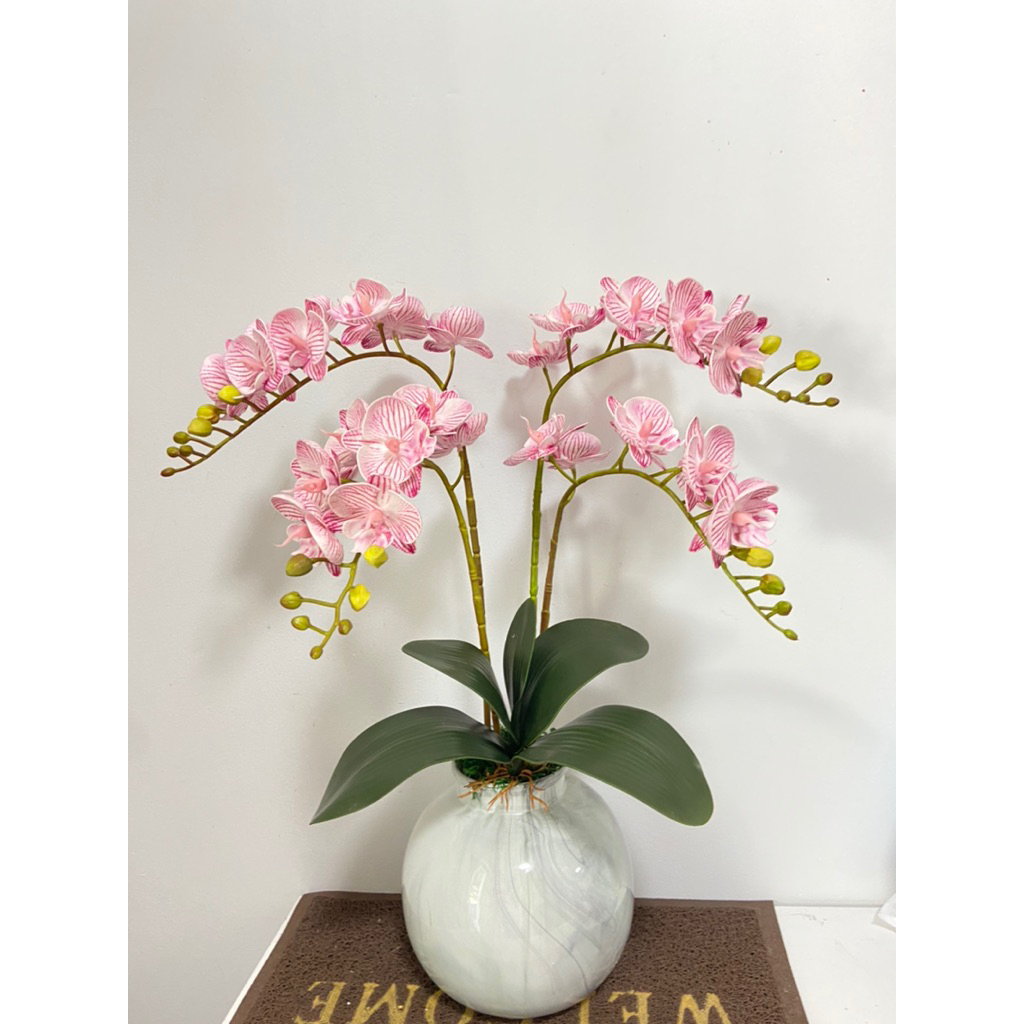 แจกันทรงกลมหินอ่อนพร้อมมินิฟาแลนด์สีชมพูงานpuงาน3Dงานงานvip/สูง65ซม