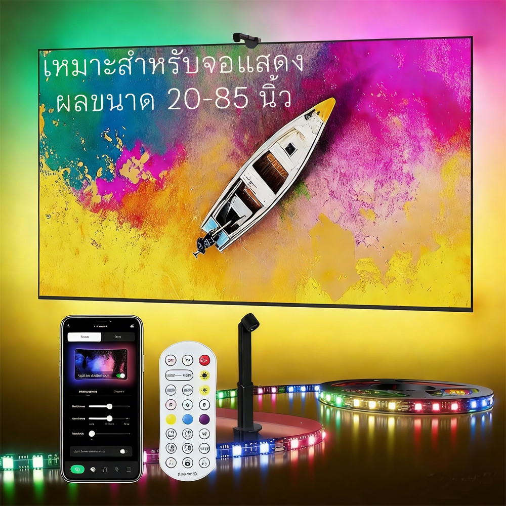เพลงซิงค์ทีวีแบ็คไลท์สมาร์ทไฟ LED Strip เทปยืดหยุ่น RGBICไฟแบ็คไลท์ทีวีสำหรับทีวีขนาด 20-85 นิ้ว การตกแต่งห้องเกม