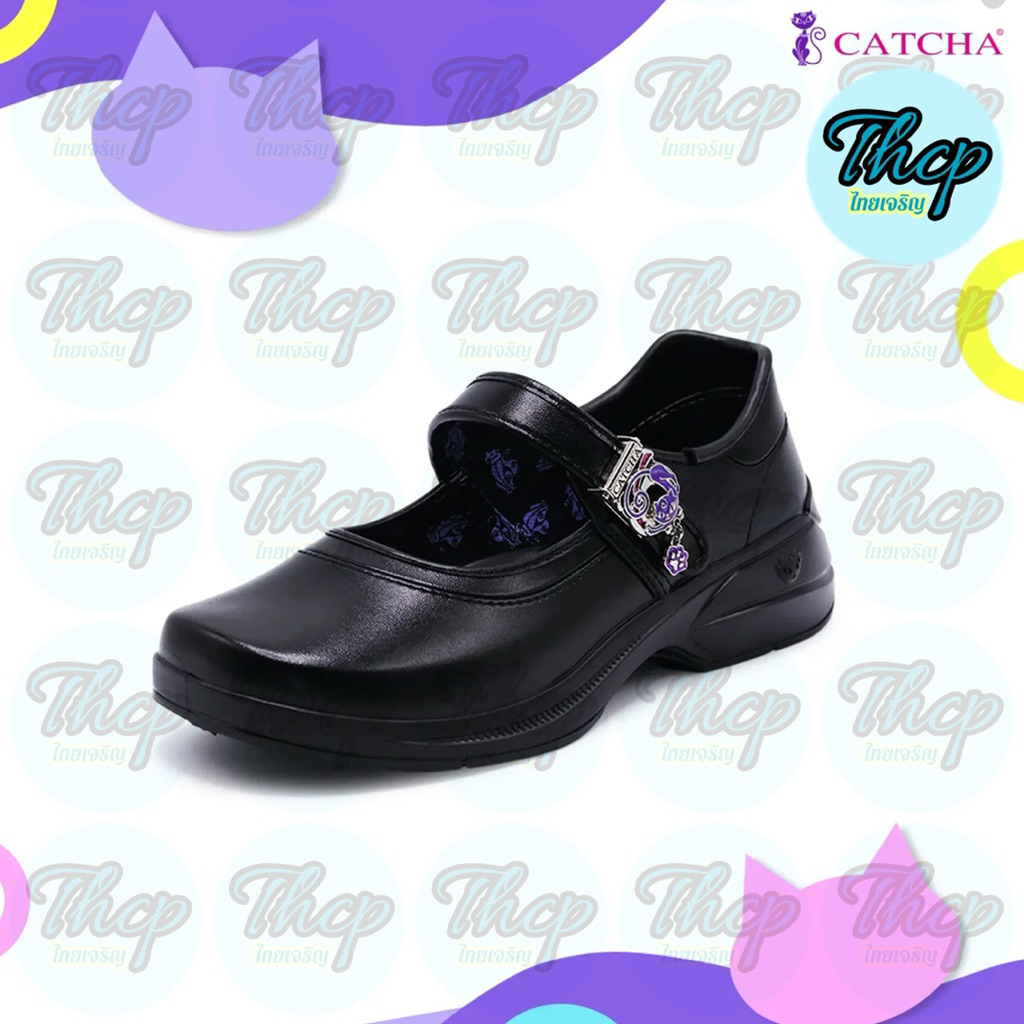 Catcha รองเท้านักเรียนหญิงหนังดำ แคทช่า รุ่นใหม่ล่าสุด ปี 2025 ส้นสูง 1.5 นิ้ว