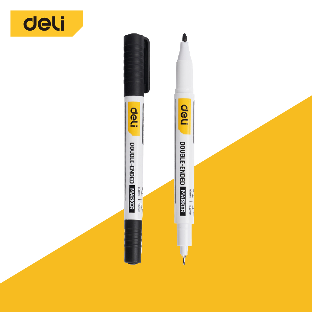 Deli ปากกามาร์คเกอร์ ปากกาเคมี 2 หัว งานช่าง งานไม้ เขียนลื่น แห้งเร็ว กันน้ำ Permanent Marker
