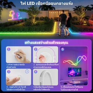 ไฟสายนีออนไล่สี RGB แถบไฟ LED นีออน RGBIC อัจฉริยะพร้อมโหมดไล่ตามเพลง ไฟ LED ยืดหยุ่นกันน้ำแบบ USB สำหรับตกแต่งห้อง