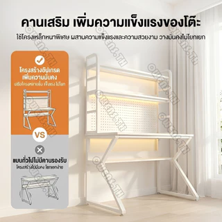 Owens โต๊ะทำงาน โต๊ะคอมพิวเตอร์ diy pegboard+ชั้นวางหนังสือบนโต๊ะ ติดตั้งง่าย ขาโต๊ะเสริมรูปตัว K มีช่องเก็บสายในตัว
