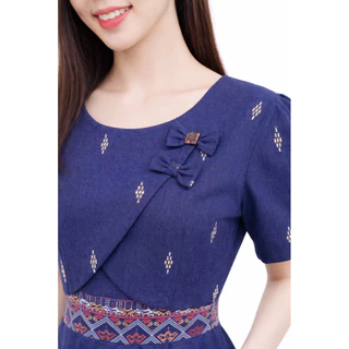 ชุด2in1 มีซิปหลังและสม็อคหลัง แต่งโบว์ 2 อันที่ช่วงบน เดรส Dress เสื้อผ้าผู้หญิง ชุดทำงานผู้หญิง