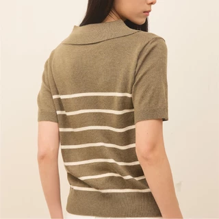 avocado - Tenya Line Tops เสื้อโปโลแขนสั้น ลายทางดีเทลซิปหน้า ผ้าใส่สบาย I มีไซส์อก 38" และ 46"