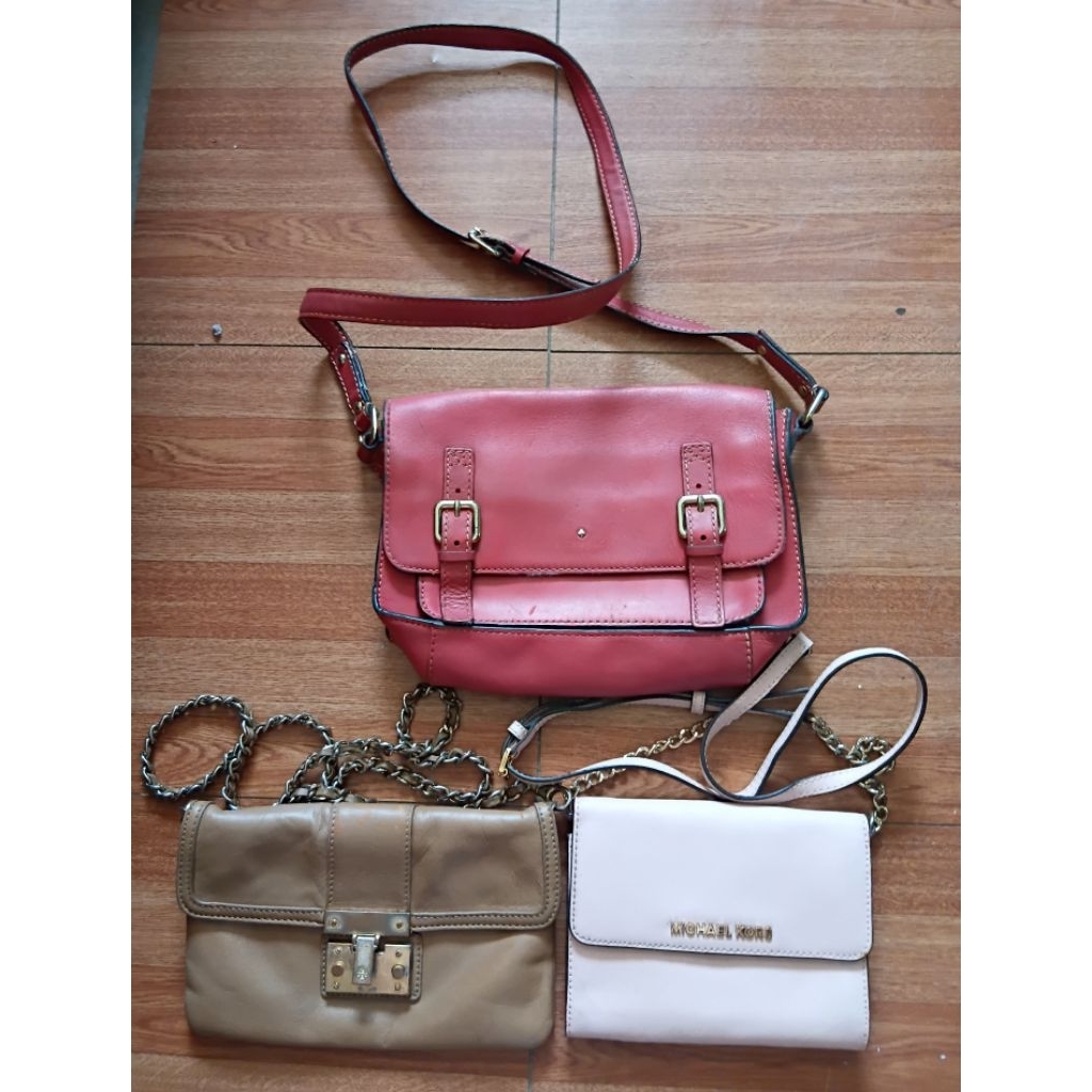 กระเป๋าสะพาย 3 ใบ น้ำตาล tory แท้ สีชมพูเข้ม kade spade สีชมพูอ่อน michael kors