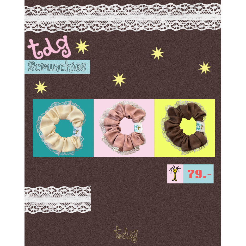 teddy scrunchies ♥️ teddy green | หนังยางมัดผม ขอบลูกไม้