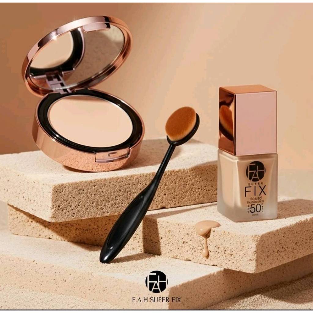 F.A.H เซ็ทสุดคุ้ม ครีมรองพื้น และ แป้งพัฟ fah SUPER FIX ฟรีแปรงเกลี่ย