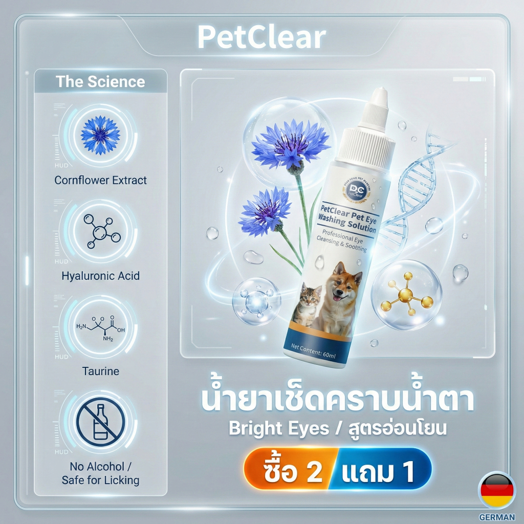PetClear น้ำยาล้างตาสัตว์เลี้ยง 60ml สำหรับสุนัขและแมว เช็ดขี้ตา คราบน้ำตา อ่อนโยน