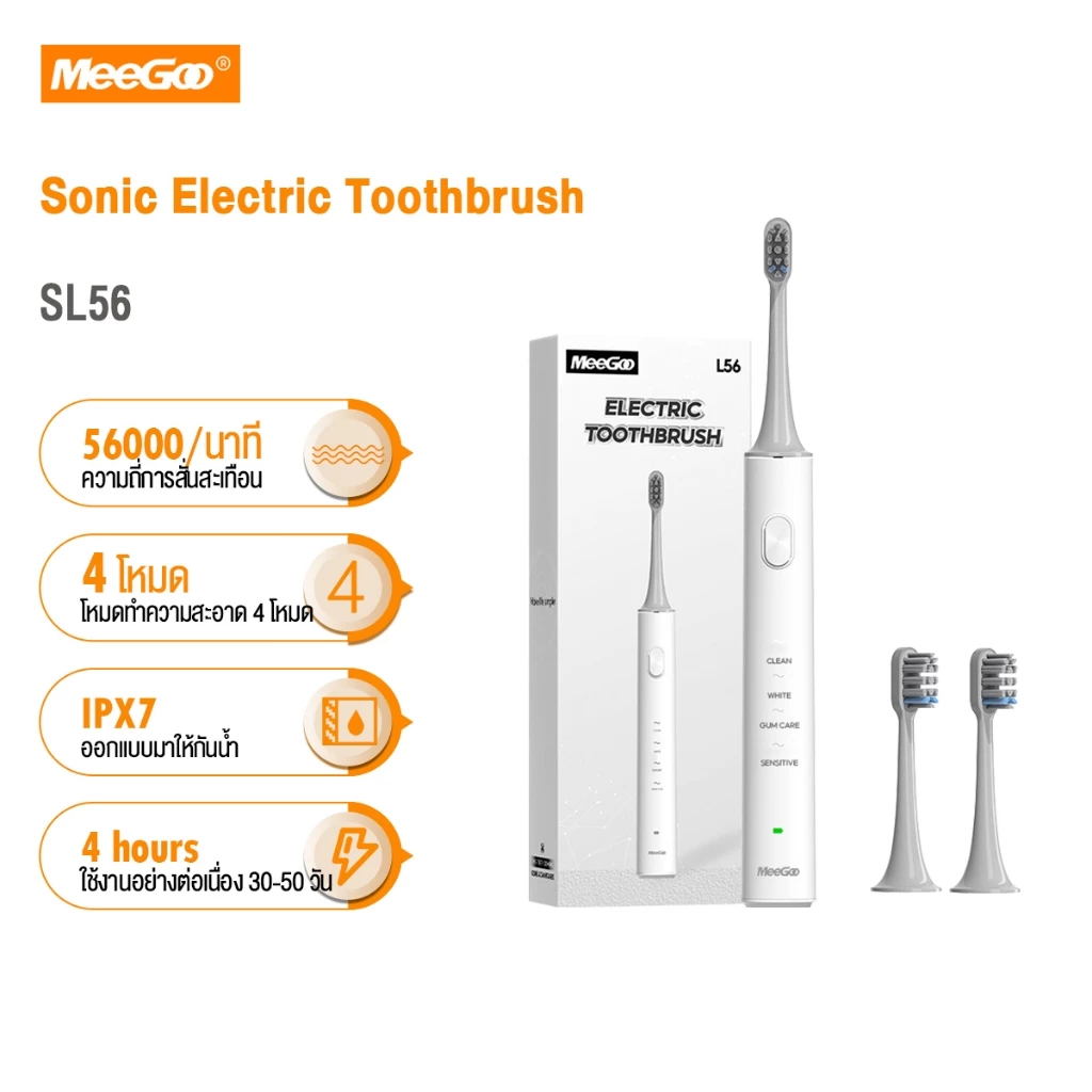 MeeGoo Sonic Electric Toothbrush แปรงสีฟันไฟฟ้าโซนิค ชารจ์แบบType-C กันน้ำ IPX7 4 โหมด 56000 rpm