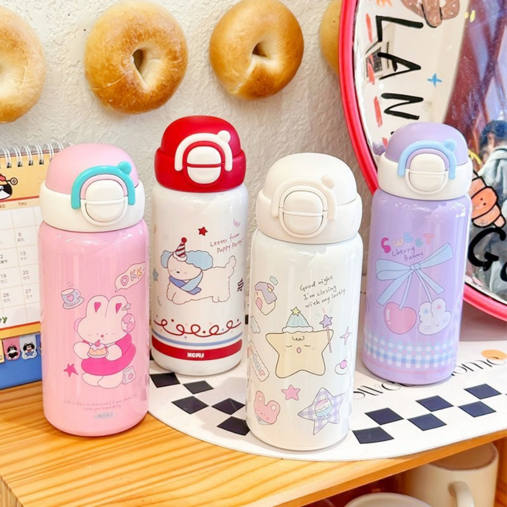 กระบ๋อกน้ำเก็บร้อน-เย็นขนาด 500ml ลายการ์ตูนน่ารัก จะใช้แบบหลอดหรือเป็นแบบเทยกดืมได้ทั้งสองแบบ 862