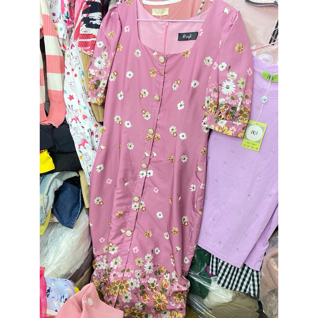 เดรสทำงานสีหวานๆลายดอกไม้ พิมลาย ป้ายAP style ไซร์L