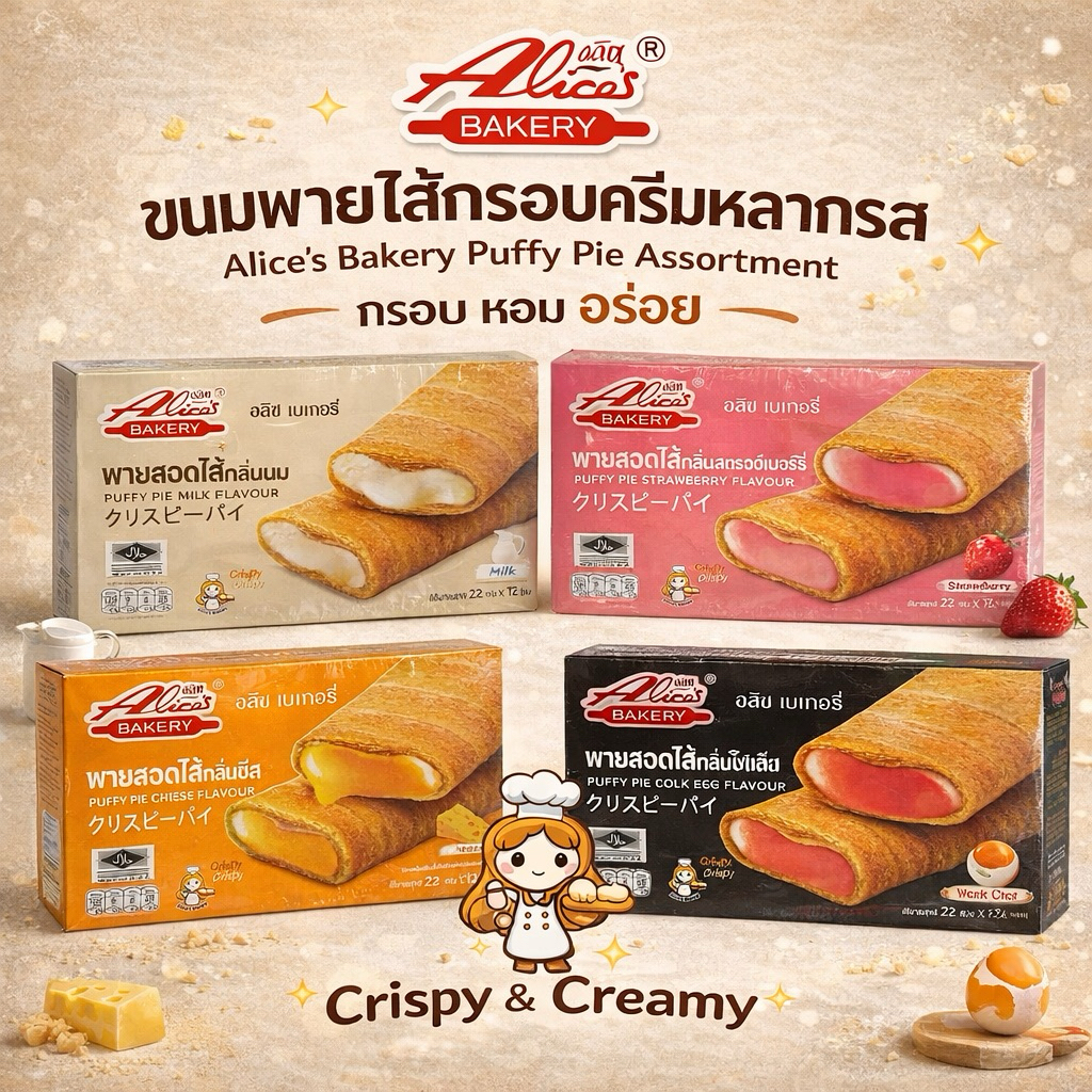 Alice’s Bakery พายสอดไส้กรอบครีม (Puffy Pie) คละรส กรอบหอม ไส้แน่น 22 ชิ้น