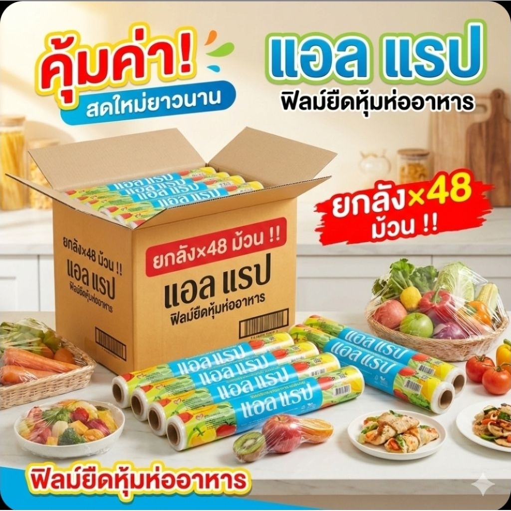📦L-Wrap แอลแรป ฟิลม์ยืดหุ้มห่ออาหาร /ก.×30cm.×38m.×9mc./ม้วน.×48 ม้วน.(ยกลัง).📦