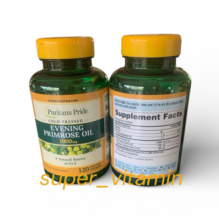Puritan's pride Evening Primrose Oil 1000 mg. 120 softgels cold pressed แบบสกัดเย็น บำรุงร่างกาย บำรุงผิวพรรณ โอเมก้า
