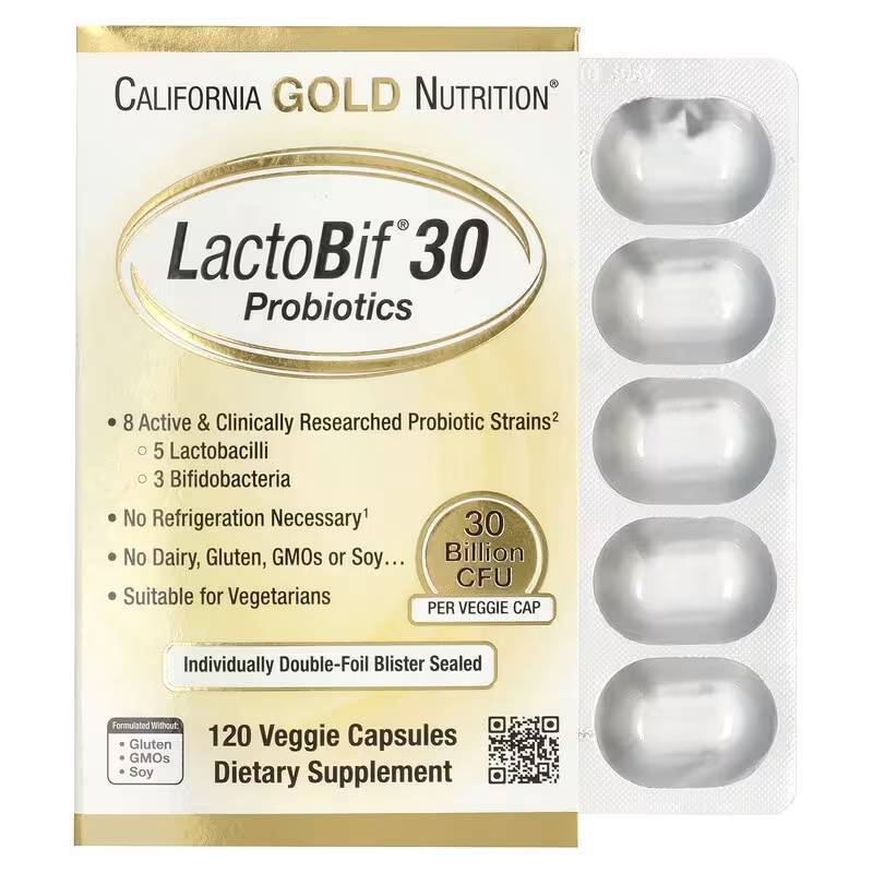 โพรไบโอติกส์ California Gold Nutrition, LactoBif® 30 Probiotics, 30 Billion CFU, 120 Veggie Capsules
