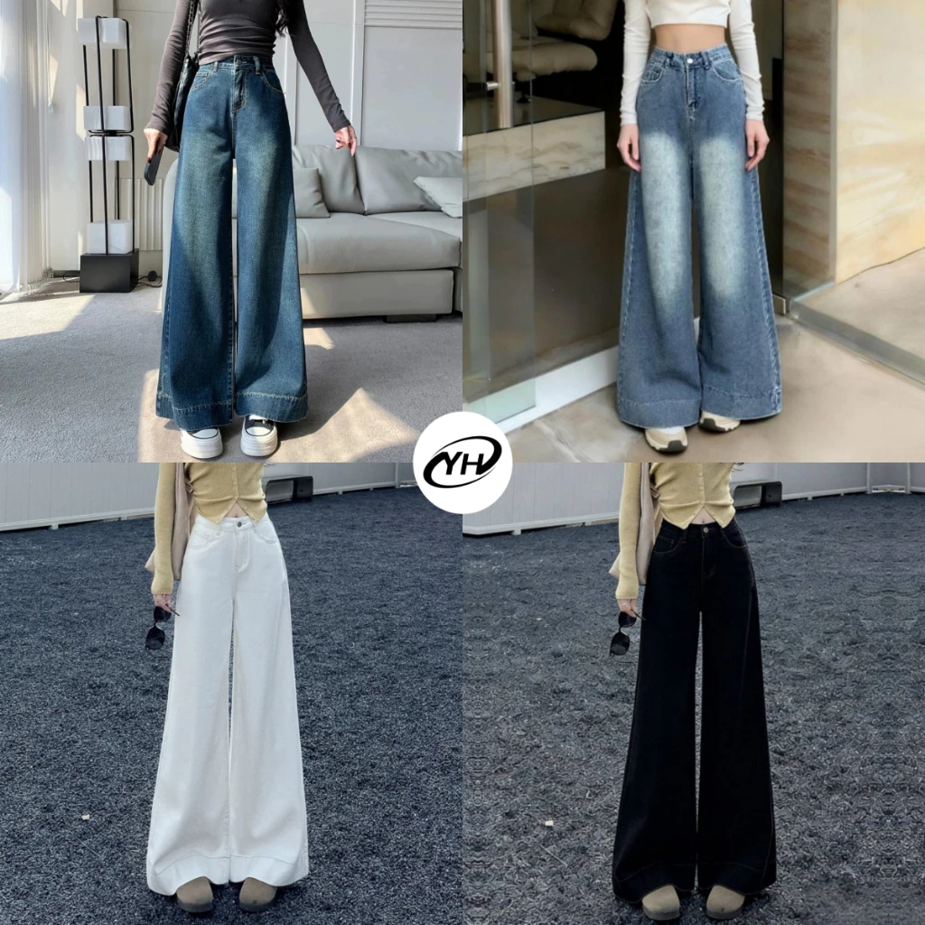 💥YH#2255💥มีไซส์ S-3XL💥กางเกงยีนส์ เอวสูง ขากระบอกใหญ่ ปลายขาบาน แมทง่ายสไตล์เกาหลี เย็บปลายขาสวย กางเกงขายาว