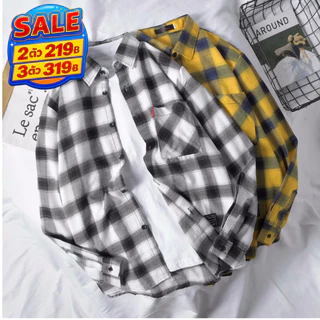 ล้างสต็อก🪐 A09 ☢เสื้อเชิ้ตแขนยาว ลายสก๊อต สำหรับผู้ชาย ทรงหลวม สไตล์เกาหลี ขนาด M-2XL