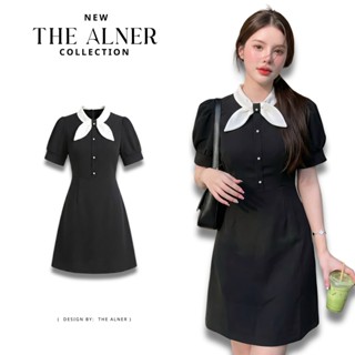 Thealner-AN758 (เดรสดำแขนตุ๊กตาแต่งโบว์ครีม)