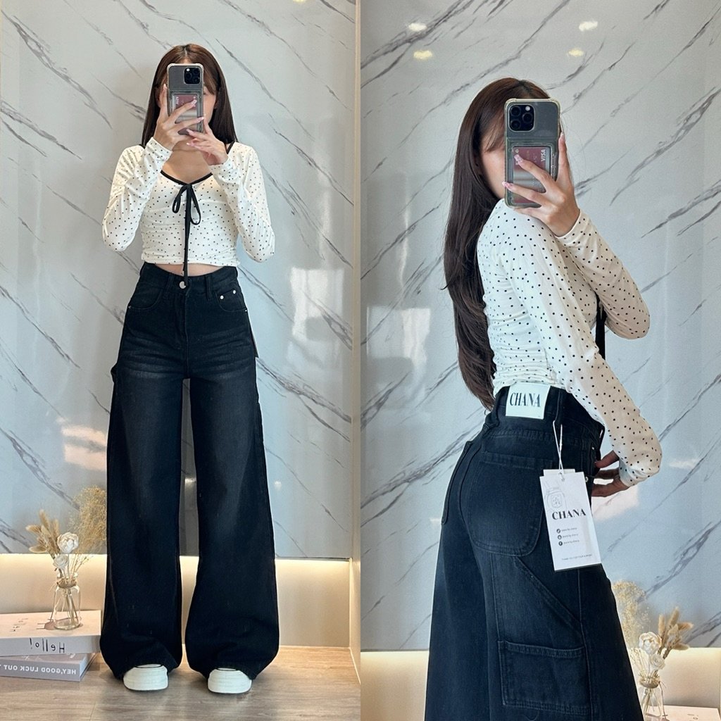 CHANA : Baggy Jeans ทรงช่าง #8511 Black Fade กางเกงยีนส์เอวสูงผ้าไม่ยืด