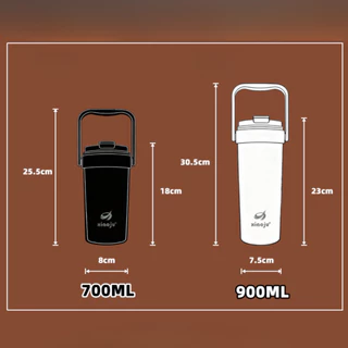 XIAOJU แก้วเก็บอุณหภูมิ ซับในเซรามิก เก็บร้อนเย็น กาแฟไม่ติดกลิ่น มีหูหิ้ว 4 ไซส์