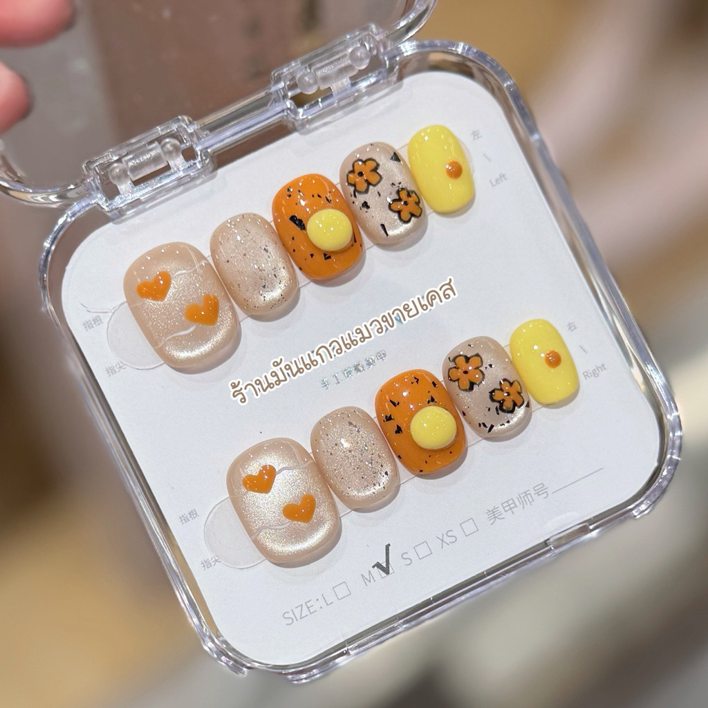 JL10 พร้อมส่งในไทย เล็บปลอมงานสีเจล งานHandmade (อ่านรายละเอียดก่อนสั่งซื้อ) แบบ 10 เล็บ ฟรีชุดอุปกรณ์ติดเล็บ