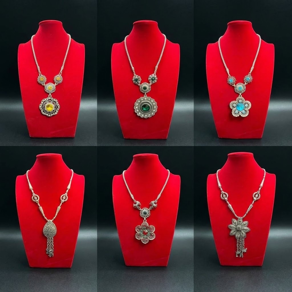 สร้อยคอแฟชั่น รหัส NLF สร้อยคอตอกลาย แบบคู่ นางรำ พื้นบ้าน พื้นเมือง สร้อยคอพร้อมต่างหู