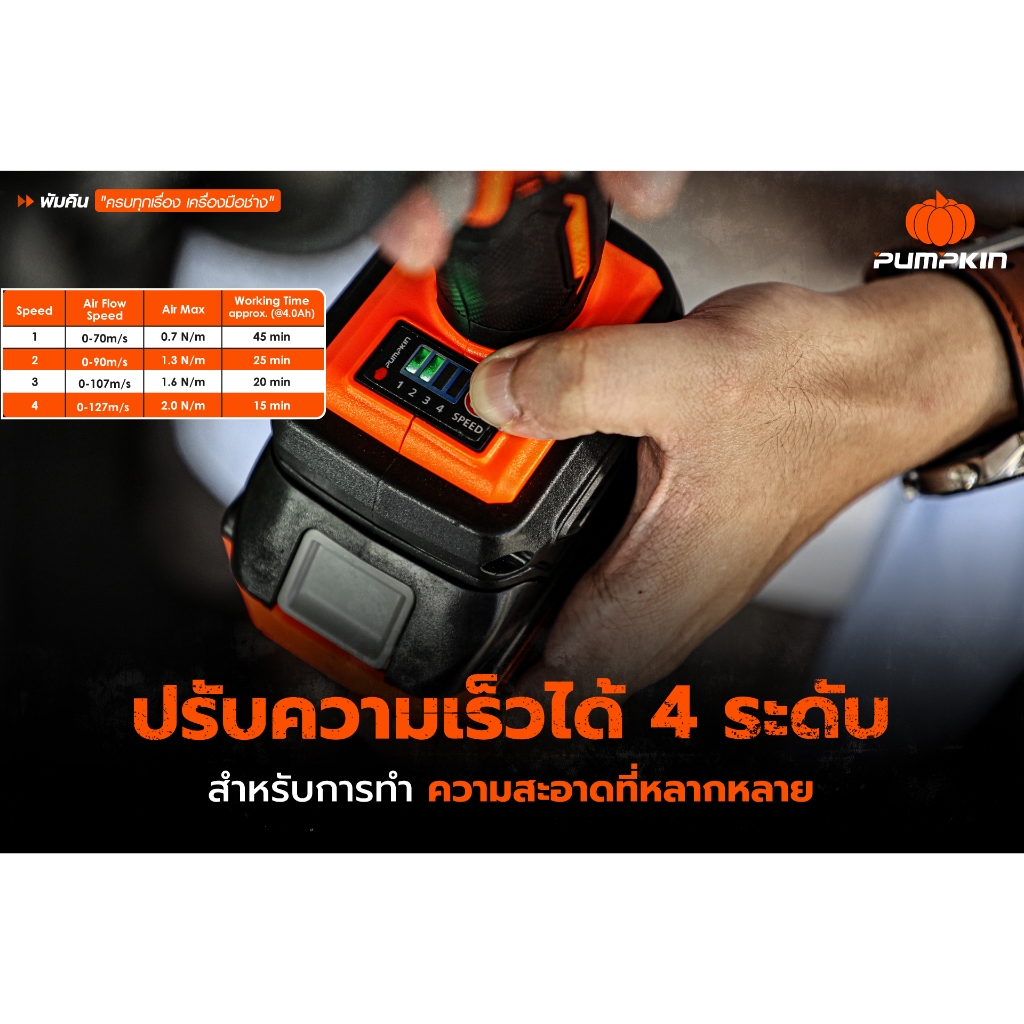 รุ่นใหม่2026 ส่งด่วน  เครื่องเป่าลม-ดูดฝุ่นไร้สาย Pumpkin 50476 เครื่องดูดฝุ่นไร้สาย เครื่องเป่าลม ราคา ถูกที่สุด ดีลบีเคเค แกลเลอรีภาพที่ 4