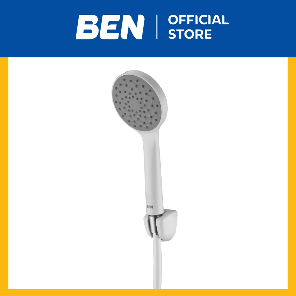 BEN D411-D555 ฝักบัวมือพร้อมสายและขอแขวน สายน้ำ 1 ระบบ วัสดุ ABS น้ำหนักเบา สีขาว สาย PVC ยาว 120 ซม.