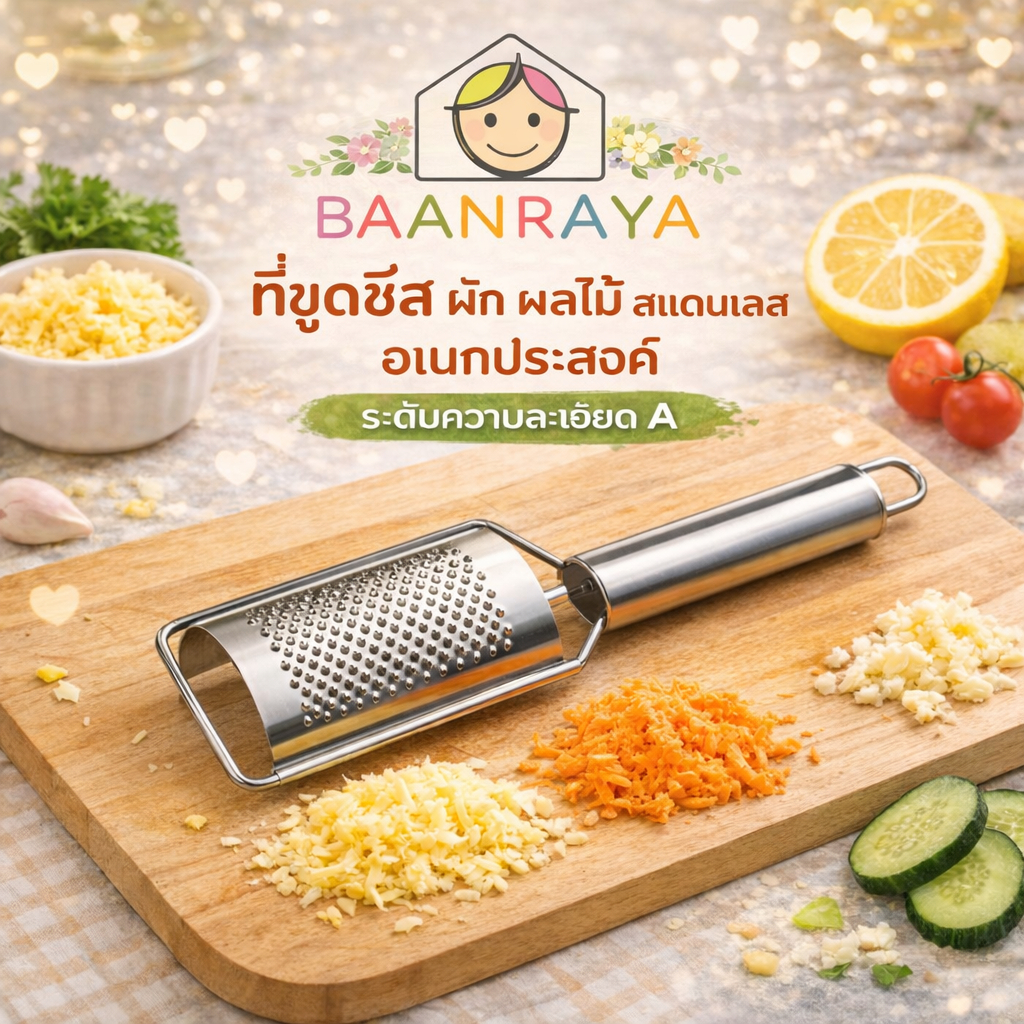 ที่ขูดชีส ผัก ผลไม้ สแตนเลส อเนกประสงค์ | อุปกรณ์เตรียมอาหาร ใช้งานง่าย Baan Raya