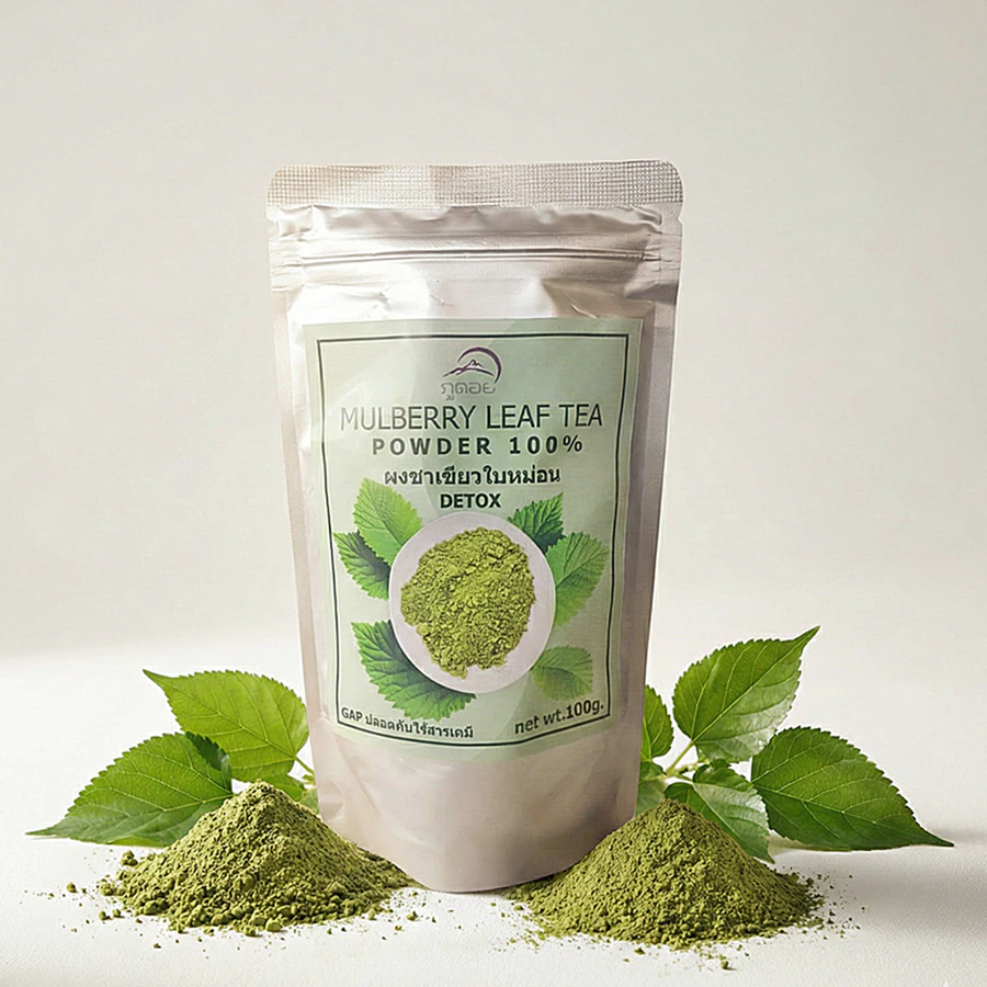 ผงชาใบหม่อน 100% Mulberry Leaf Powder (ภูดอย)ชงดื่มง่าย ชาใบหม่อนผงแท้ ไร้น้ำตาล คุมน้ำตาลในเลือด ชาสมุนไพร