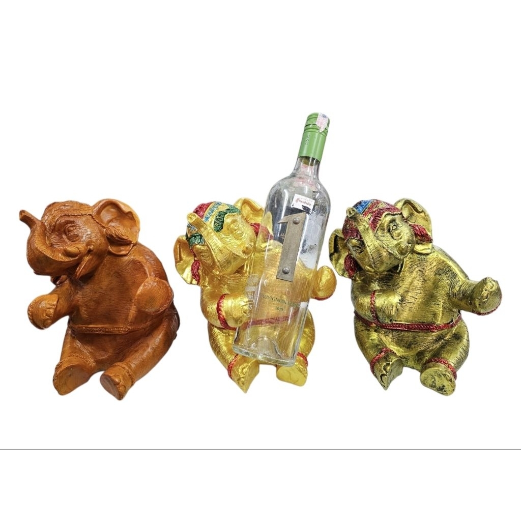 RHMช้างอุ้มขวดไวน์มงคล (Elephant Wine Holder Resin)