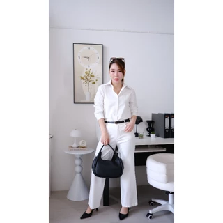 Lawyer Store [8241343] เสื้อคอปกแขนยาว ปักลายตัว S เนื้อผ้าคัตตอนผสมยีนส์ เนื้อผ้าอยู่ทรง กระดุมใช้งานได้จริง