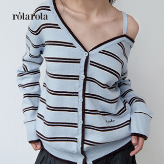 ROLAROLA - ONE OFF SHOULDER STRIPE WOOL BLENDED CARDIGAN (BL…