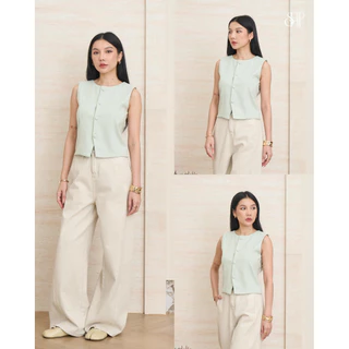 MINI CANDY TOP (เฉพาะเสื้อ) คอกลมแขนกุดผ้าทวีตเนื้อนุ่ม กระดุมหน้าเพิ่มความคิ้วท์ ด้านหลังปรับระดับได้ ใส่ง่ายทุกลุค