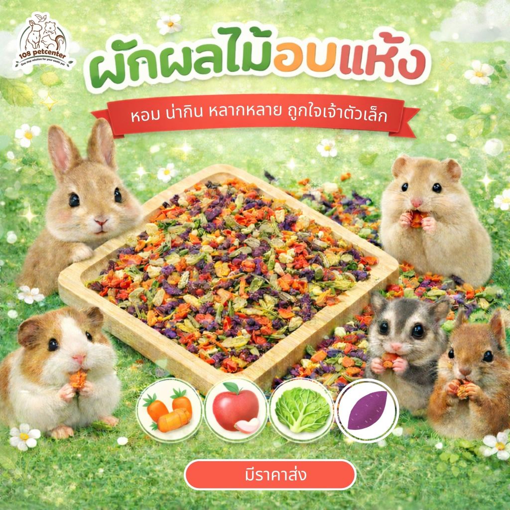 ขนมชูก้าร์ไกลเดอร์ หนูแฮมสเตอร์ กระรอก กระต่าย หนูแกสบี้ ผักผลไม้อบแห้ง ขนมสัตว์เล็ก