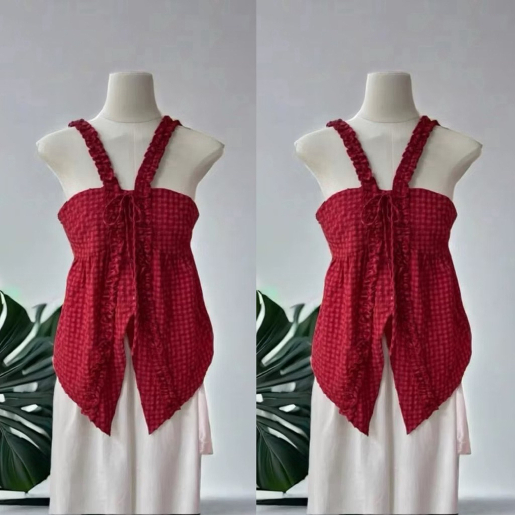 📍พร้อมส่ง📍31122 เสื้อลายสกอต งานกระดุมหน้า ผูกโบว์ช่วงอก เนื้อผ้าดี ทรงสวย TAG: 🇰🇷 🇰🇷