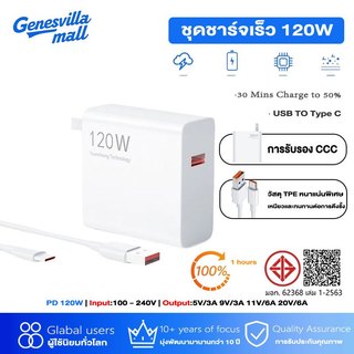 【รับประกัน 1 ปี】สายชาร์จ 120W Super Fast Charging สายชาร์จแบต type c หัวชาร์จ usb type c ชาตไว