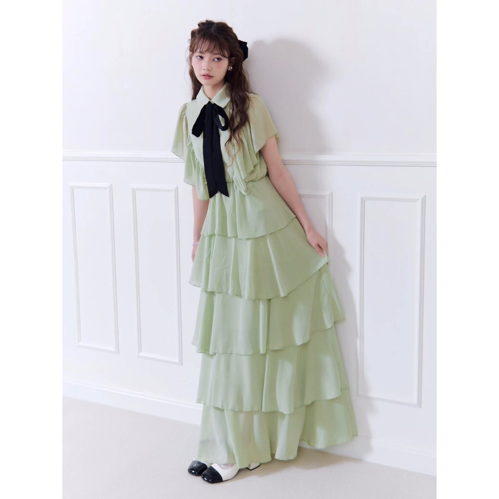 size S FLAT2112 : LADY DIANA DRESS เดรสชั้นๆ ชุดออกงาน (FF0031)