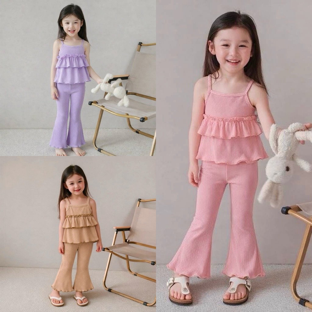 💥ส่งจากไทย💥ชุดเซ็ตสายเดี่ยวเด็กผู้หญิง ใส่หน้าร้อน ผ้าเนื้อเย็น CK222