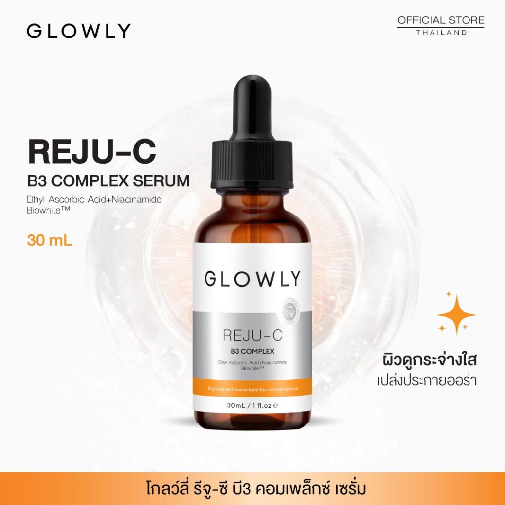 ใหม่ GLOWLY เซรั่ม รีจู-ซี ผิวดูกระจ่างใส REJU-C B3 Complex Serum 30 ml. ลดเลือนรอยแดง รอยดำ ผิวเปล่งประกายออร่า