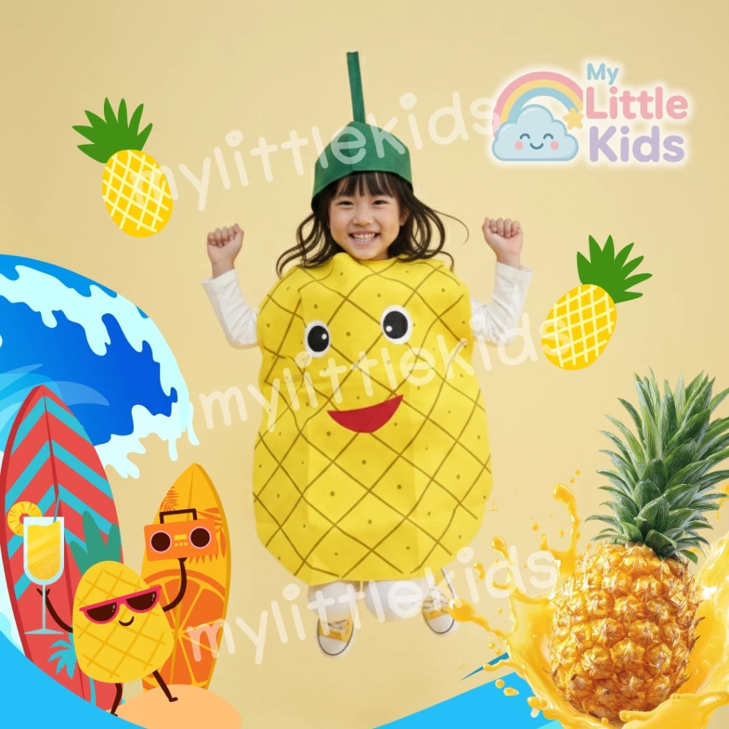 ชุดสับปะรด Pineapple ชุดแฟนซีผัก ชุดผักผลไม้ สำหรับเด็กและผู้ใหญ่ ใส่ไปงานโรงเรียน ปาร์ตี้ ชุดครอบครัวสีสดใส ชุดฮาโลวีน