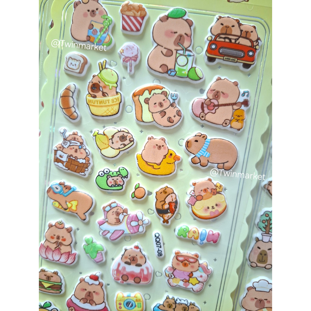 Twinmarket >> สติกเกอร์ คาปิบารา capybara ซื้อ4 ฟรี1ชิ้น สินค้าสุ่มลาย  สติ๊กเกอร์การ์ตูน animal สัตว์ น่ารัก zoo