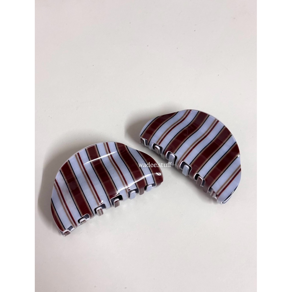 (มีส่งด่วน) พร้อมส่งจากไทย hair claw กิ๊บหนีบผมลายทางชมพูน้ำตาล so so cuteee ถ่ายจากสินค้าจริงน้า🩷🤎 - รูปที่ 3