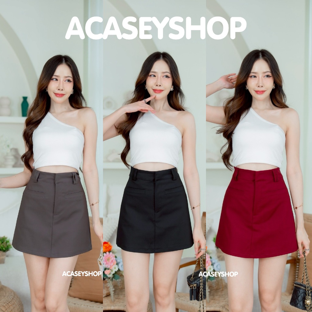 Acasey กระโปรงกางเกง งานตะขอหน้า ผ้าดับเบิ้ลทั้งตัวและซับใน แต่งเป๋าเจาะหน้า ไซส์ S - XL
