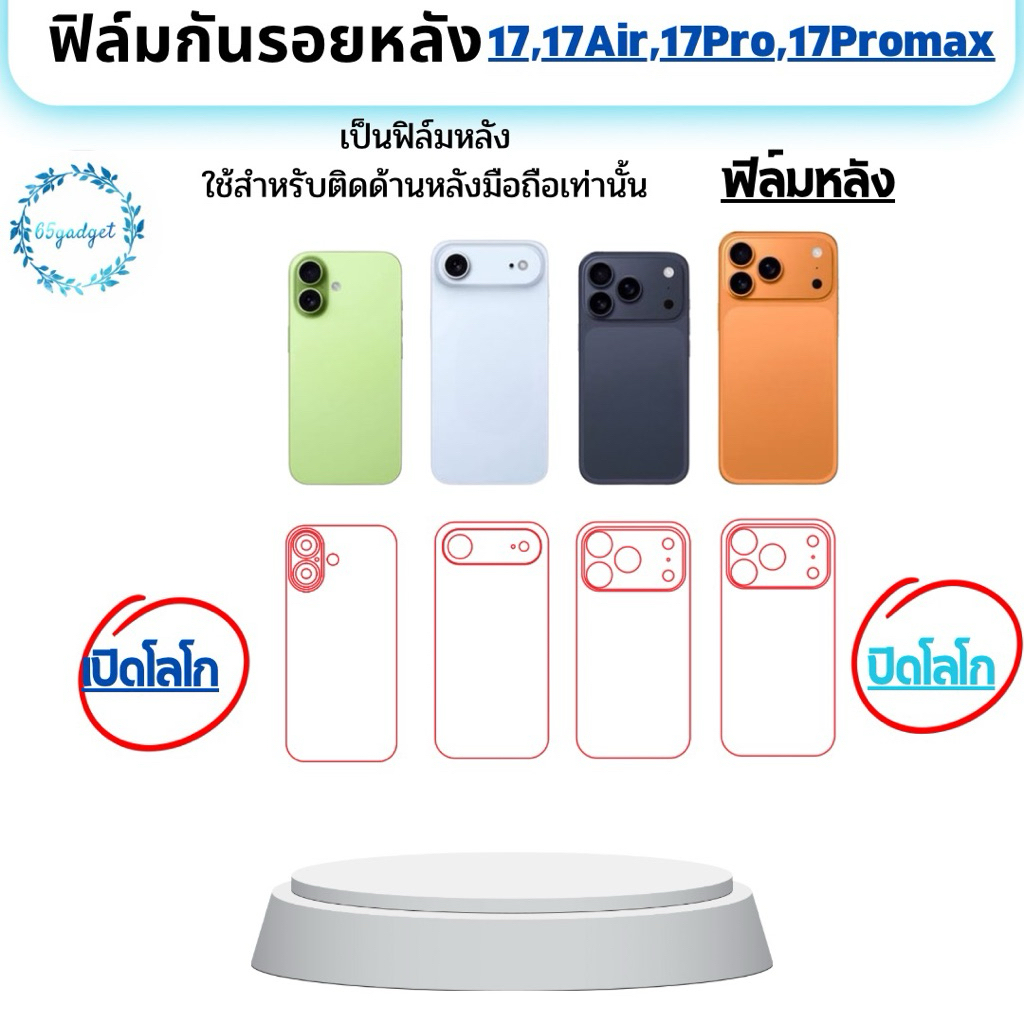 17,17Air,17Pro,17Pronaxฟิล์มกันรอยหลังมือถือใช้สำหรับติดหลังเครื่องมือถือ17,17Air,17pro,17promax เท่านั้นพร้อมชุดติดตั้ง