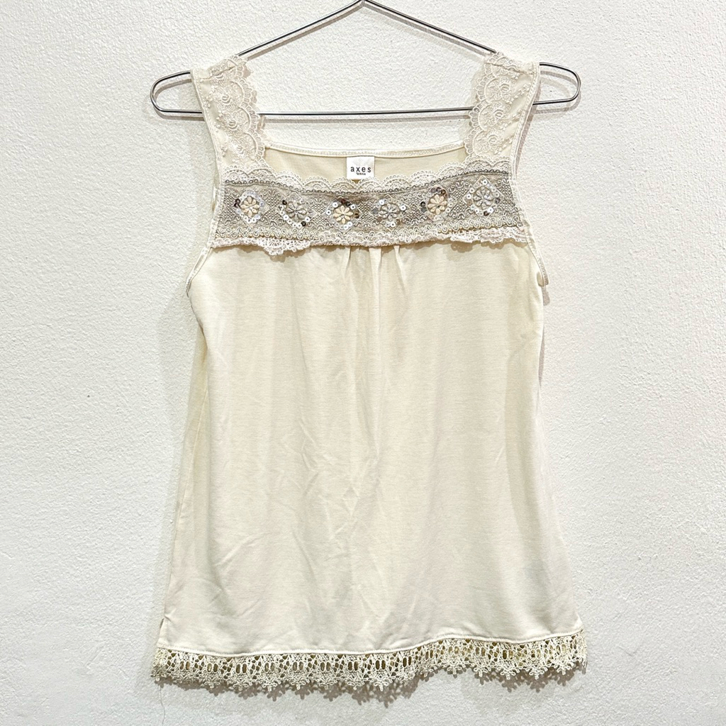 เสื้อกล้ามแต่งลูกไม้ แฟรี่/ซาวาโกะ Axes Femme 🍀เสื้อผ้าญี่ปุ่น มือ2🐞