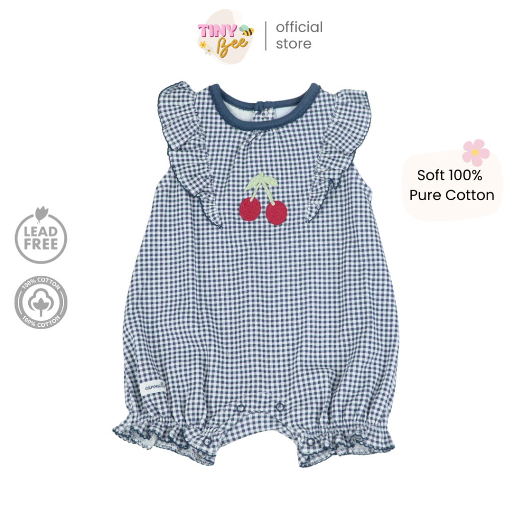 TinyBee ชุดหมีสั้น รอมเปอร์ บอดี้สูท ชุดเด็กแรกเกิด ผ้าฝ้าย แบรนด์แท้ ปักลายเชอร์รี่ อายุ 6-18