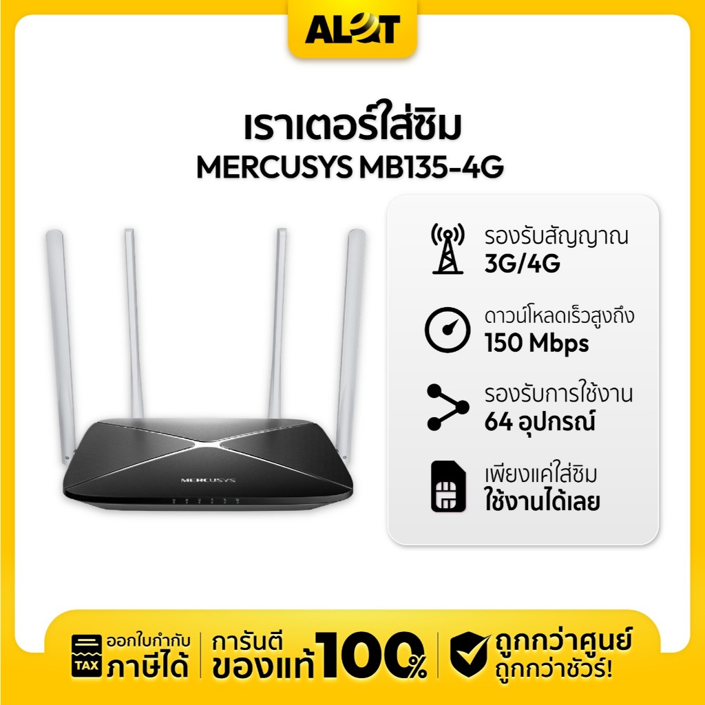 MERCUSYS MB135-4G  เราเตอร์ใส่ซิมการ์ด AC1200 Wireless Dual Band 4G LTE Router | Alot
